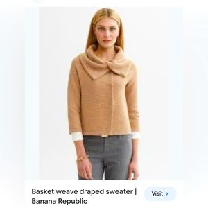 Banana republic merino and cashmere basket weave hidden snap collar sweater